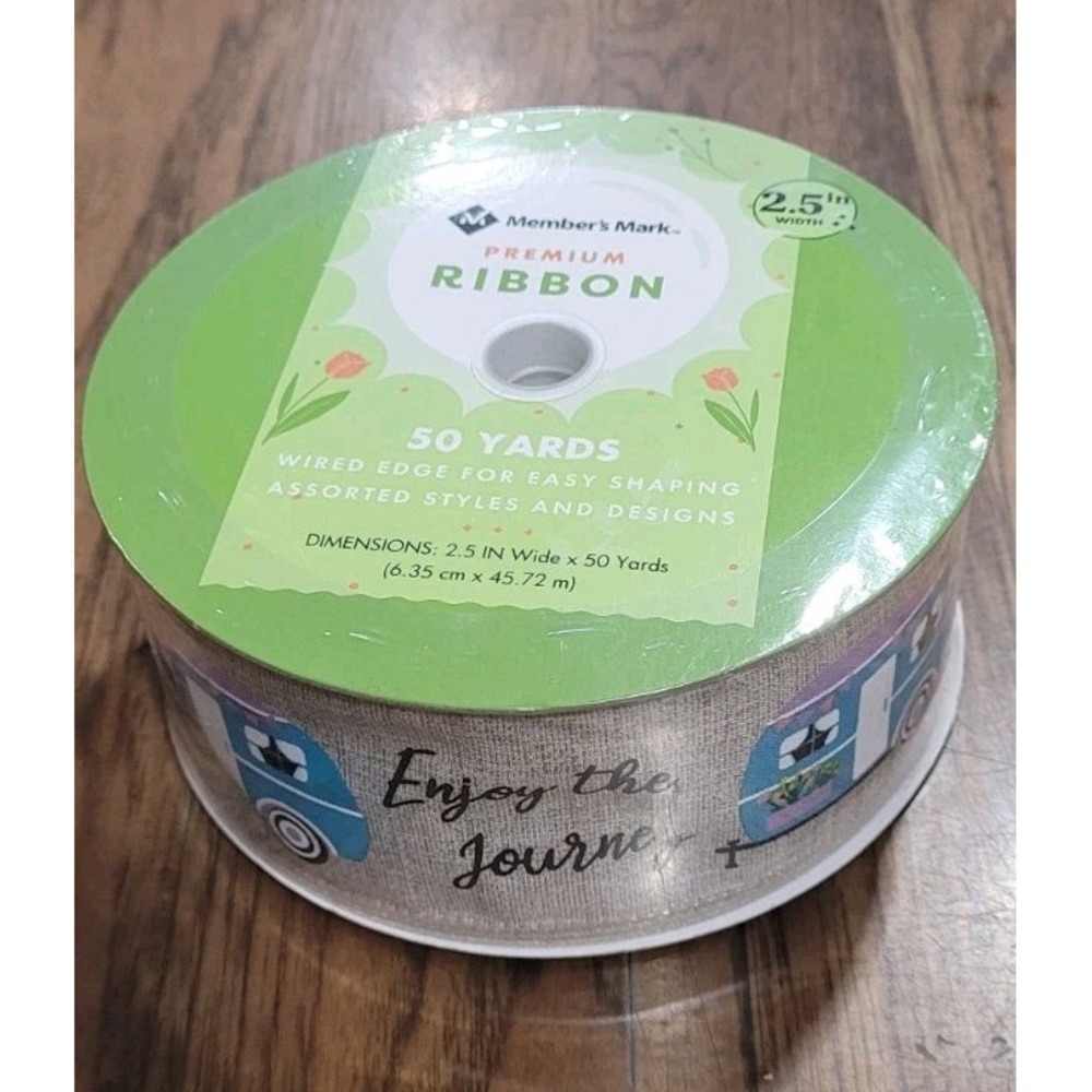 Members Mark Premium Wired Edge Ribbon 2.5 Inches "Enjoy the Journey"